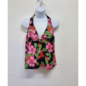 Womens Size 12 Croft & Barrow Black Floral Tankini Top Pink Red Green